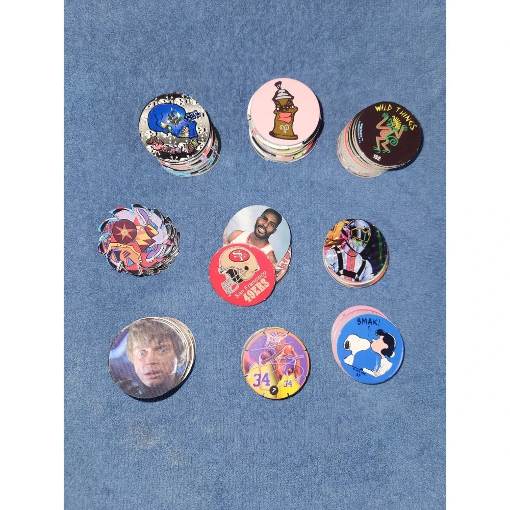 159 Vintage 90s Pogs Lot –‎ Mixed Designs, Holo, Licensed & Generic Caps